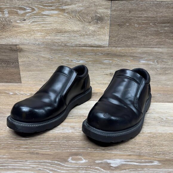 Skechers Black Leather Slip Resistant Sole Loafers Men's Size 9 - Picture 1 of 9